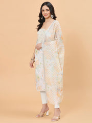 Neck Embroidered Linen Unstitched Suit With Dupatta