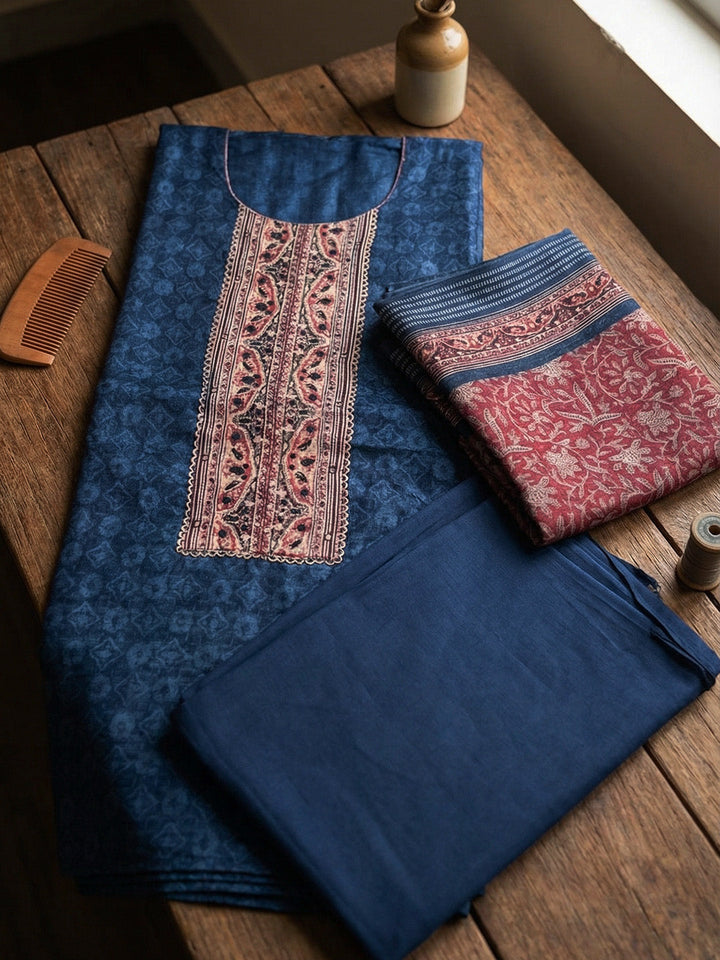 Printed Chanderi Unstitched Suit With Pant &amp; Dupatta