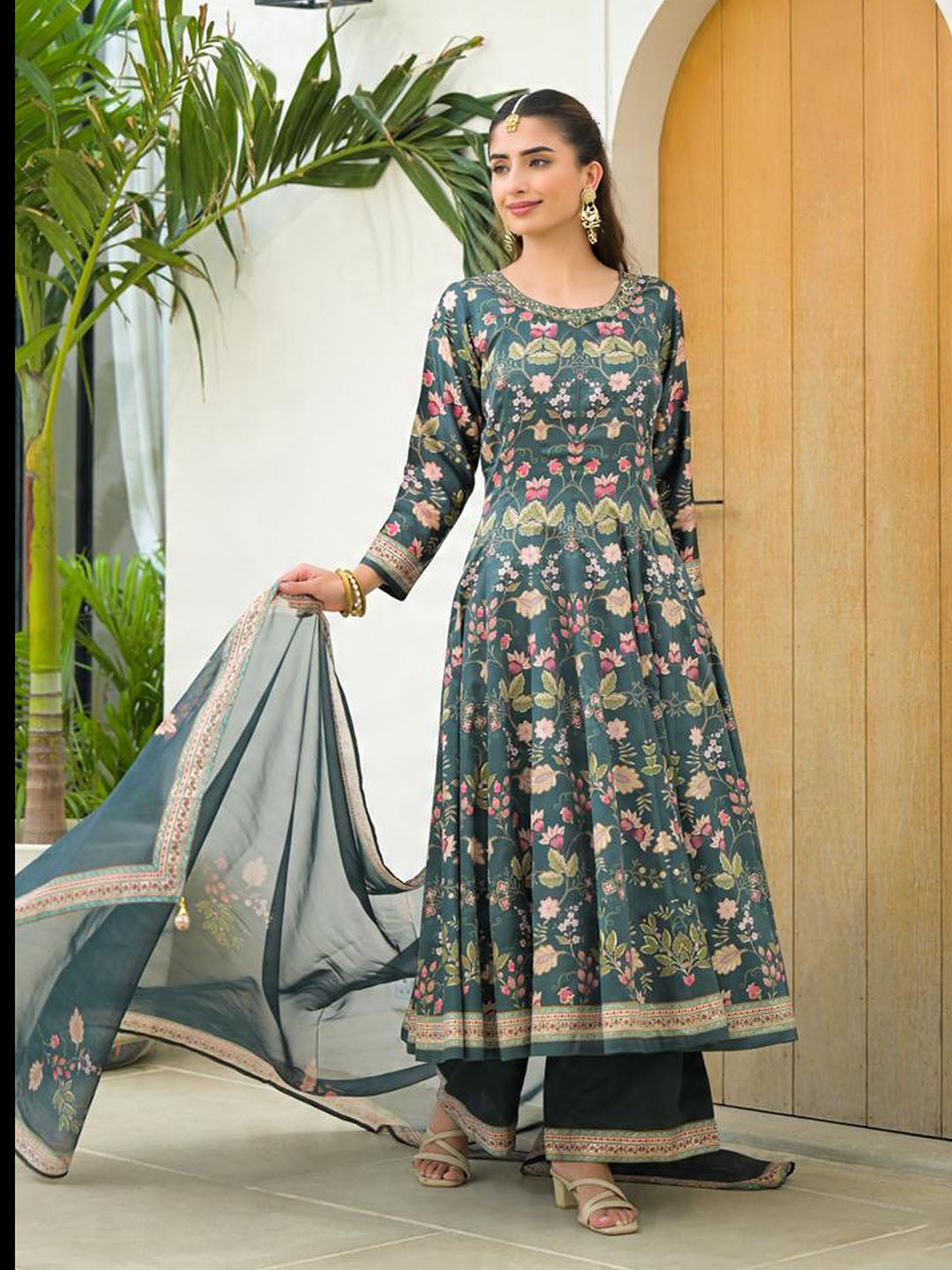 Embroidered Art Silk Kurta With Pant &amp; Dupatta
