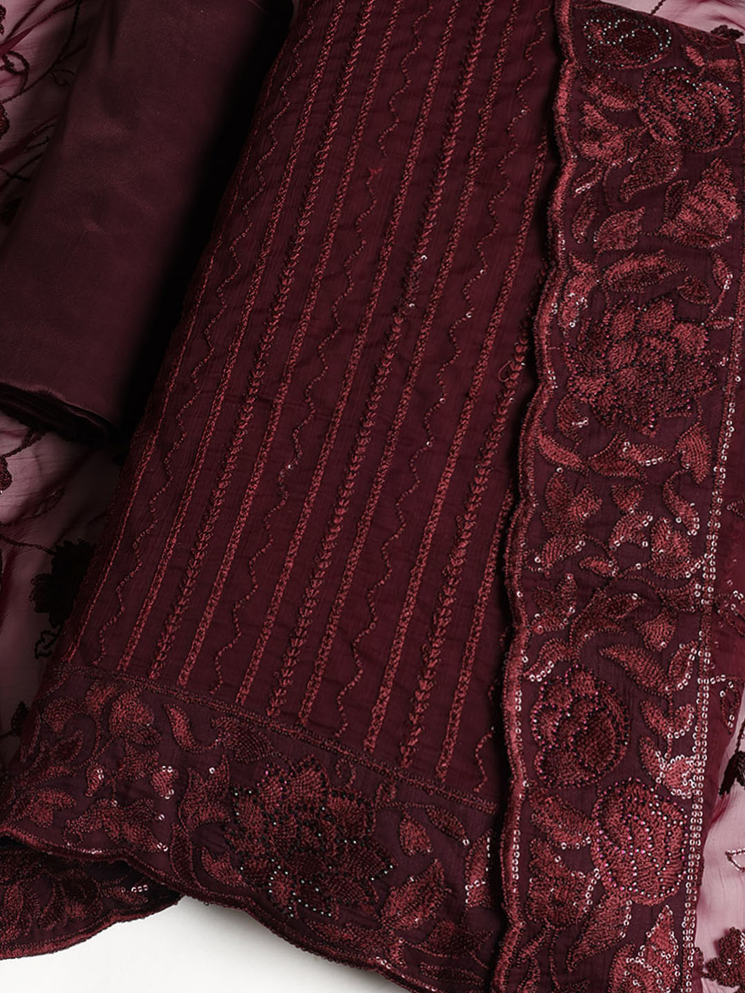 Resham Jaal Chiffon Unstitched Suit With Dupatta