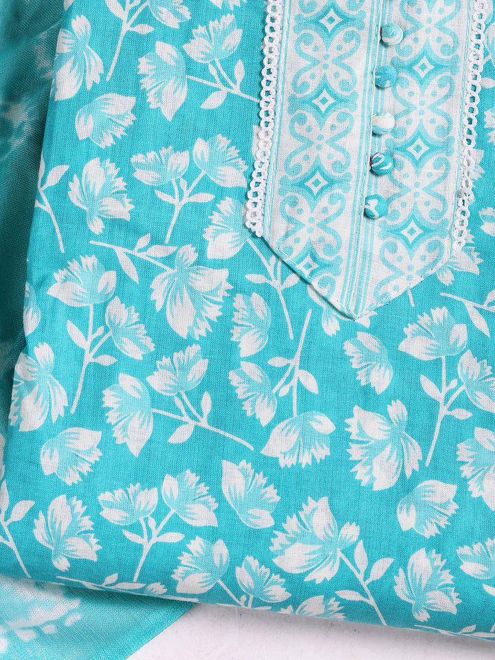 Printed Cotton Blend Unstitched Suit With Dupatta
