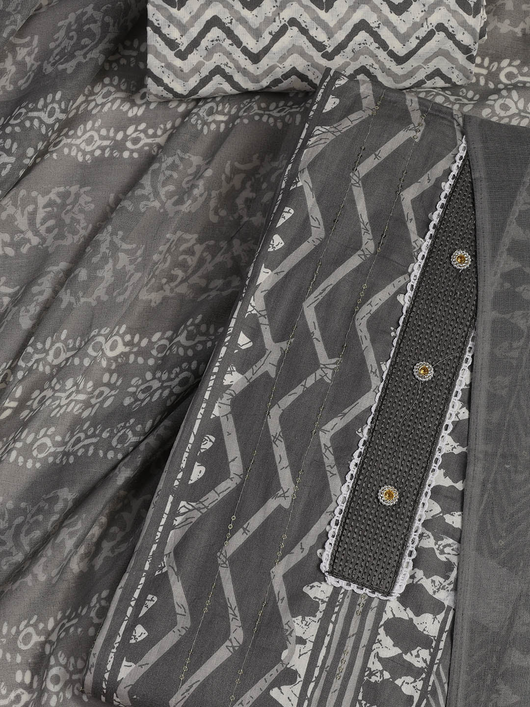 Printed Cotton Blend Unstitched Suit With Dupatta
