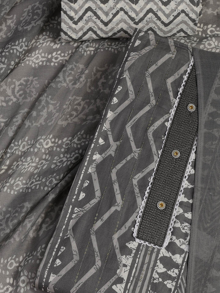 Printed Cotton Blend Unstitched Suit With Dupatta