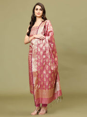 Woven Chanderi Unstitched Suit With Dupatta