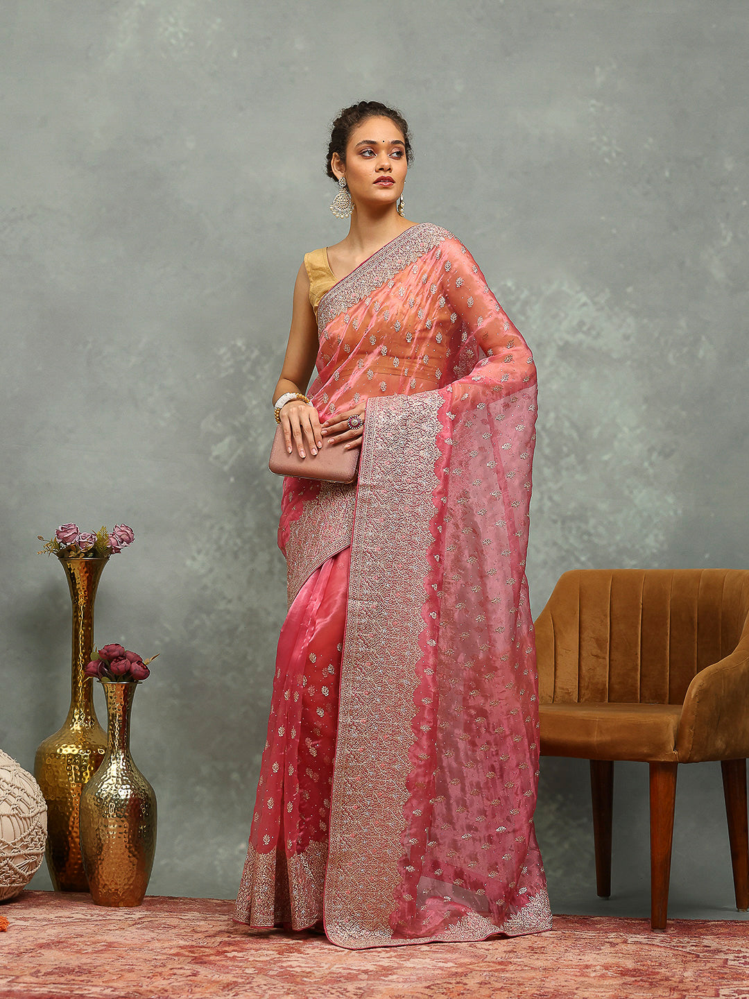 Zari Embroidered Organza Saree
