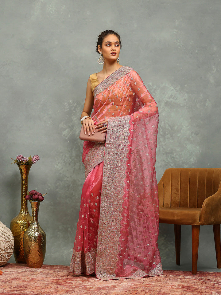 Zari Embroidered Organza Saree