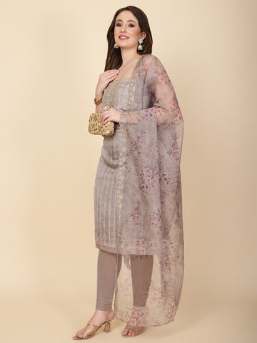 Neck Embroidered Chanderi Unstitched Suit Piece With Dupatta