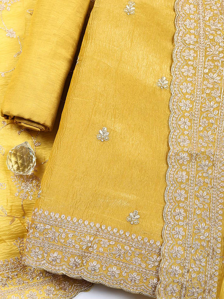 Embroidered Tissue Unstitched Suit With Pant &amp; Dupatta