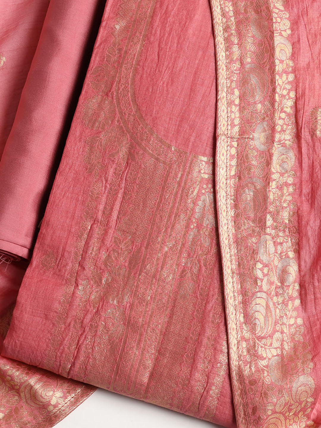 Woven Neck Chanderi Unstitched Suit With Dupatta