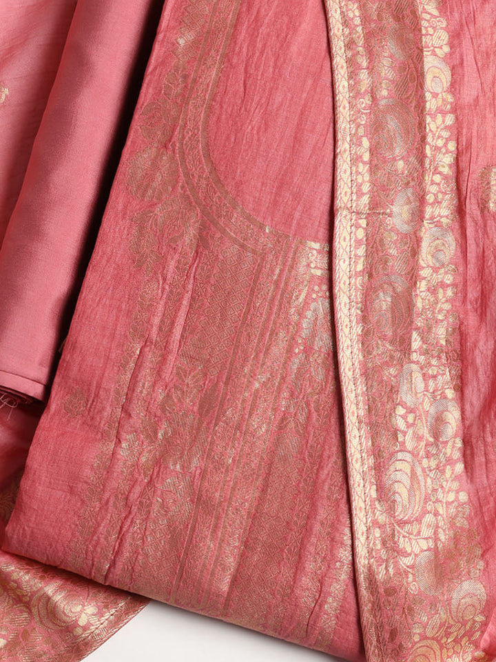 Woven Neck Chanderi Unstitched Suit With Dupatta