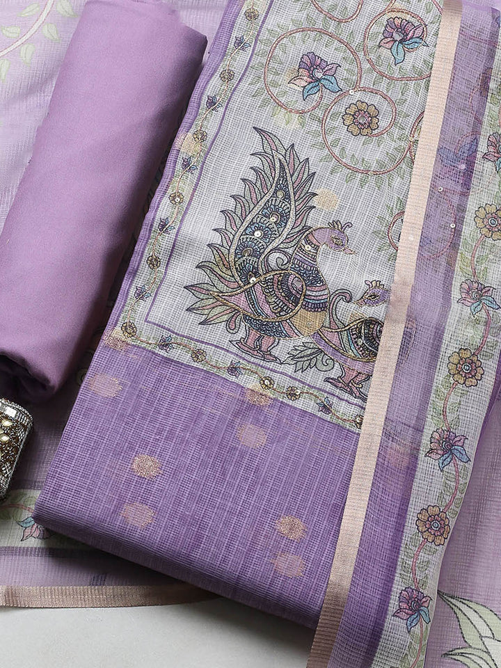 Embroidered Cotton Blend Unstitched Suit With Pant &amp; Dupatta