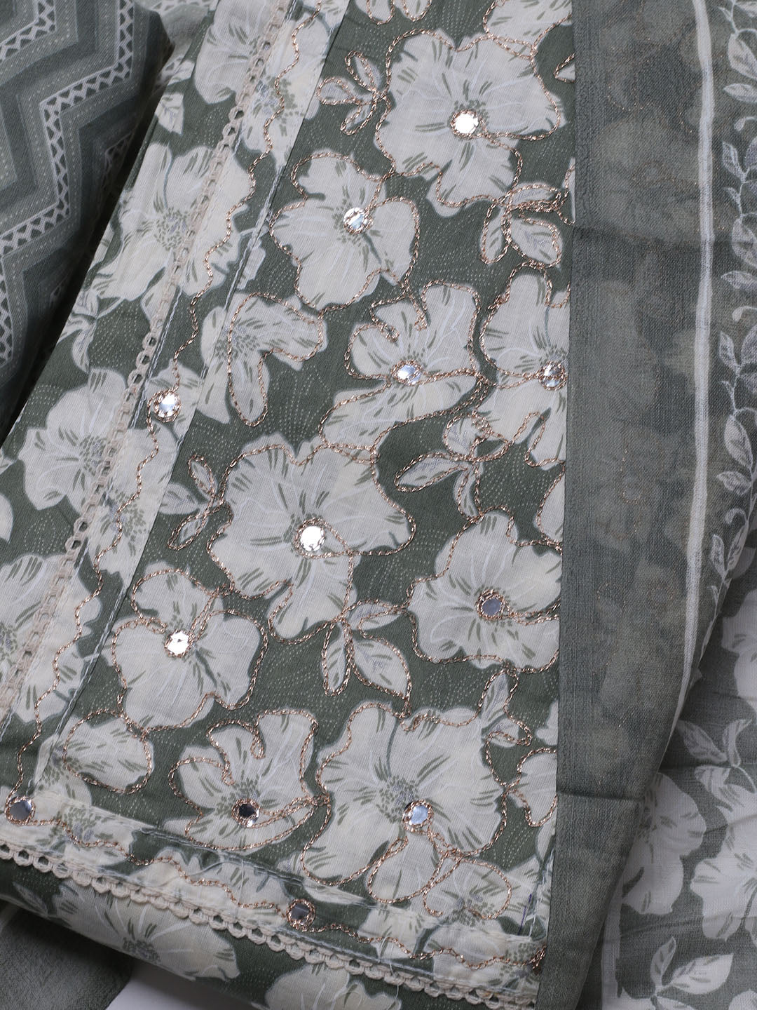Printed Cotton Blend Unstitched Suit With Dupatta