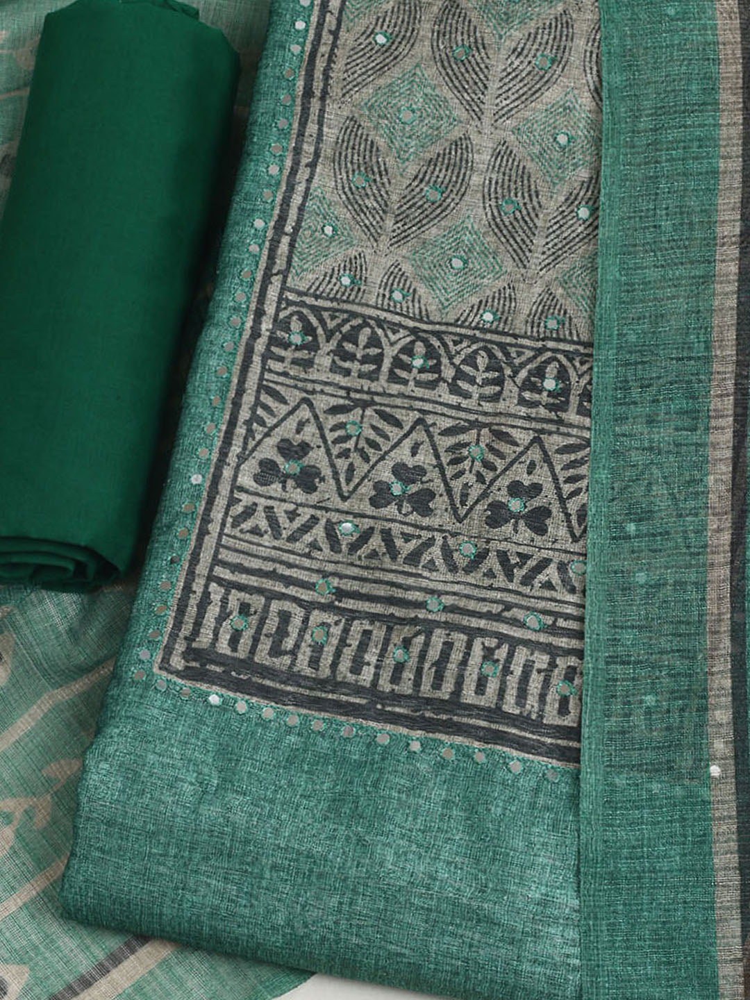 Printed Chanderi Unstitched Suit With Pant &amp; Dupatta