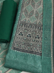 Printed Chanderi Unstitched Suit With Pant & Dupatta