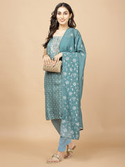 Neck Embroidered Cotton Blend Unstitched Suit Piece With Dupatta