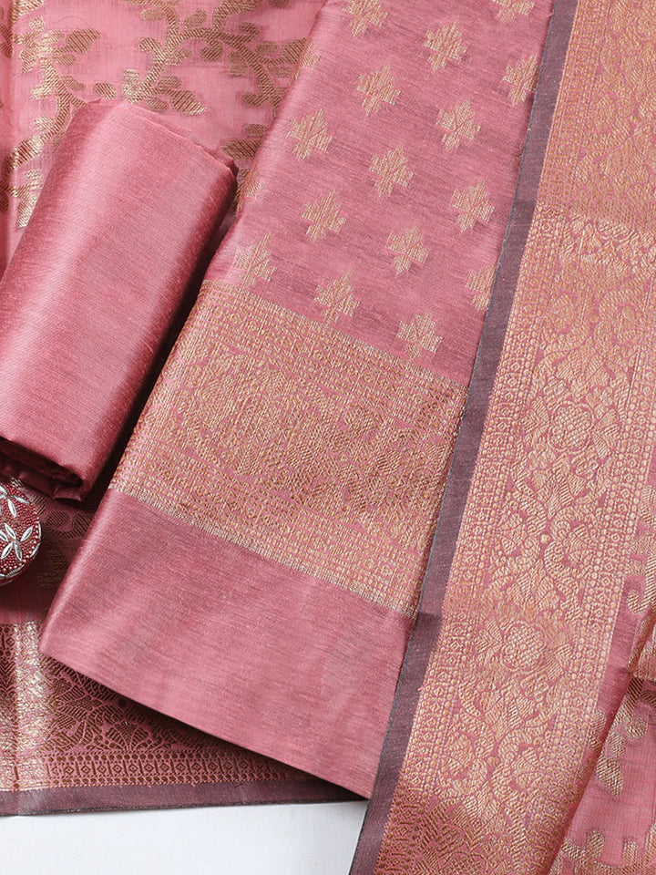 Banarasi Chanderi Unstitched Suit With Pant &amp; Dupatta