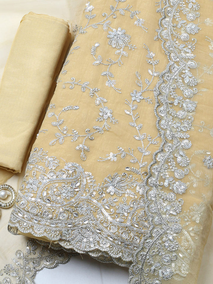Embroidered Organza Unstitched Suit With Pant &amp; Dupatta