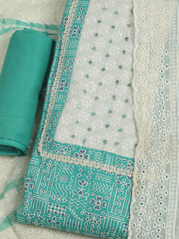 Printed Cotton Unstitched Suits Printed Suit With Pant &amp; Dupatta