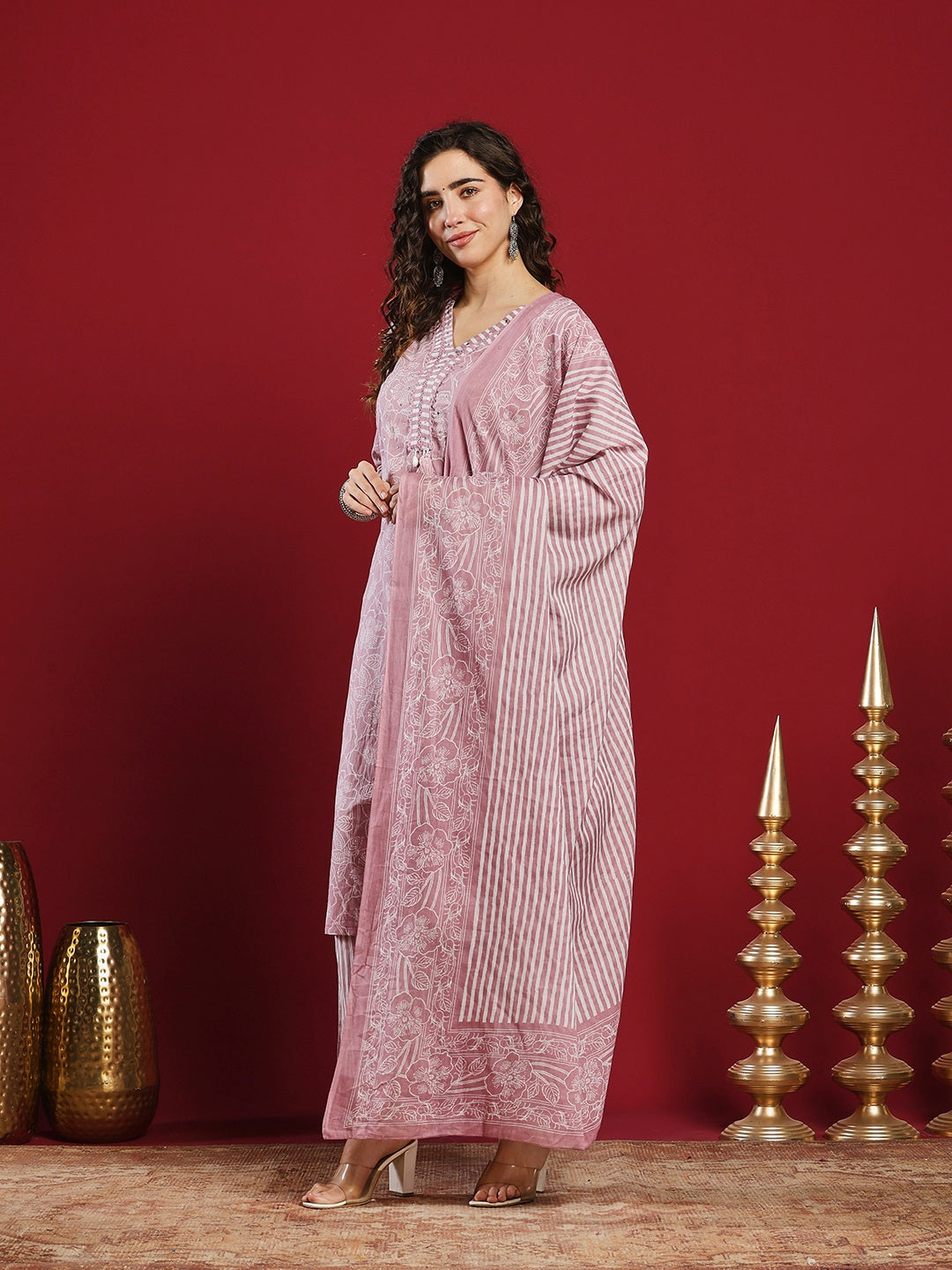 Printed Cotton Kurta With Pant &amp; Dupatta
