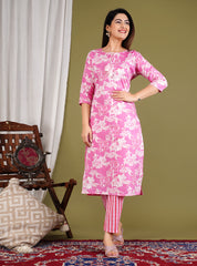 Printed Cotton Blend Kurta With Pants