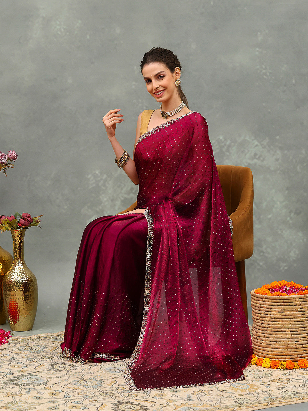 Embroidered Chiffon Saree