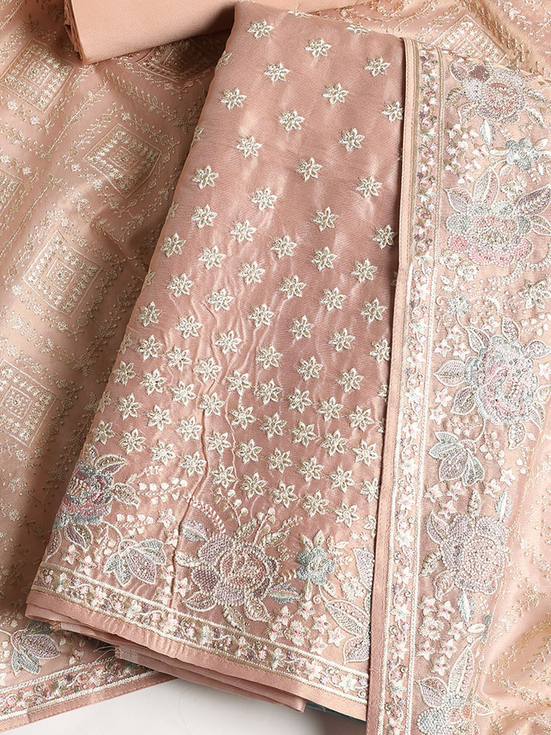 Embroidered Tissue Unstitched Suit With Dupatta