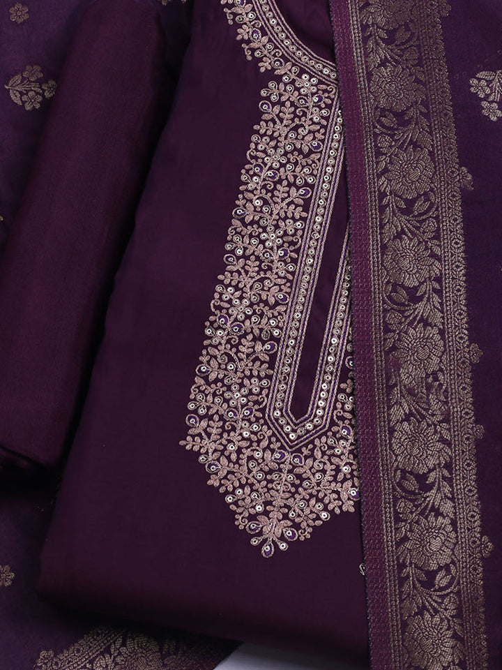 Embroidered Chanderi Unstitched Suit With Dupatta