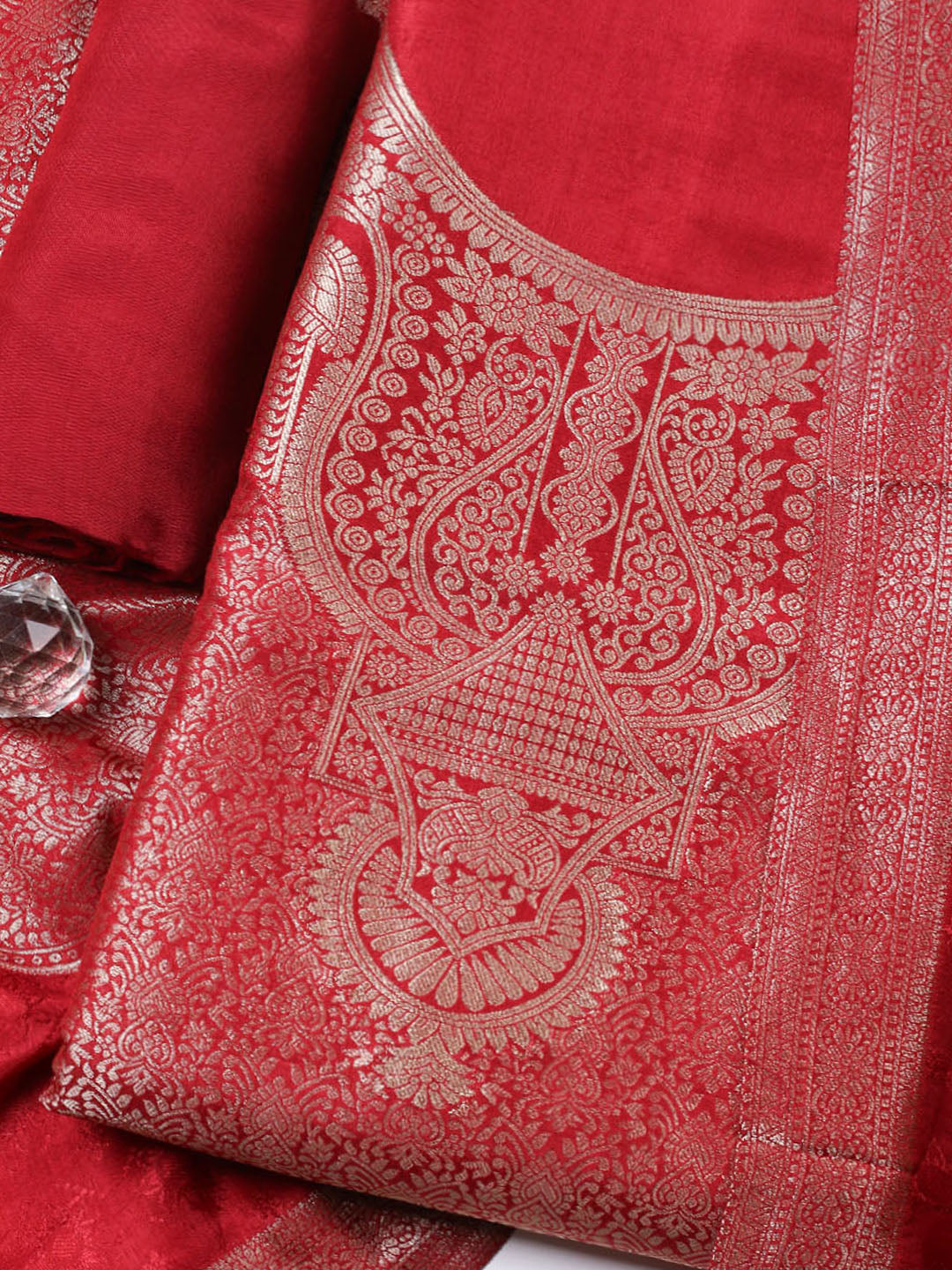 Embroidered Chanderi Unstitched Suit With Pant &amp; Dupatta