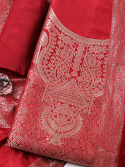 Embroidered Chanderi Unstitched Suit With Pant & Dupatta