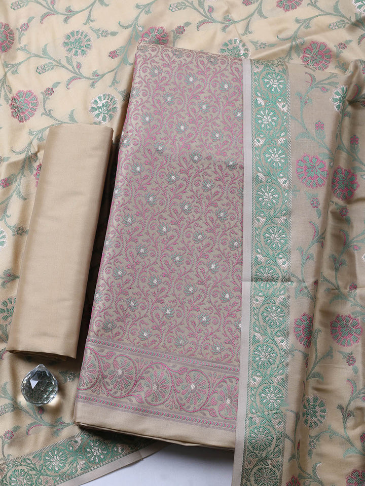 Banarasi Chanderi Unstitched Suit With Pant &amp; Dupatta