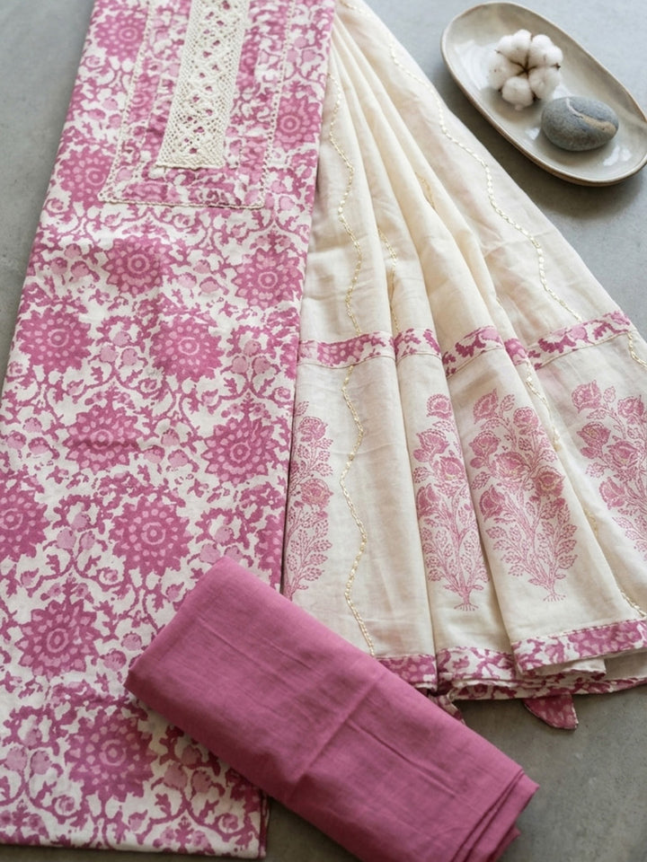 Embroidered Cotton Blend Unstitched Suit With Pant &amp; Dupatta