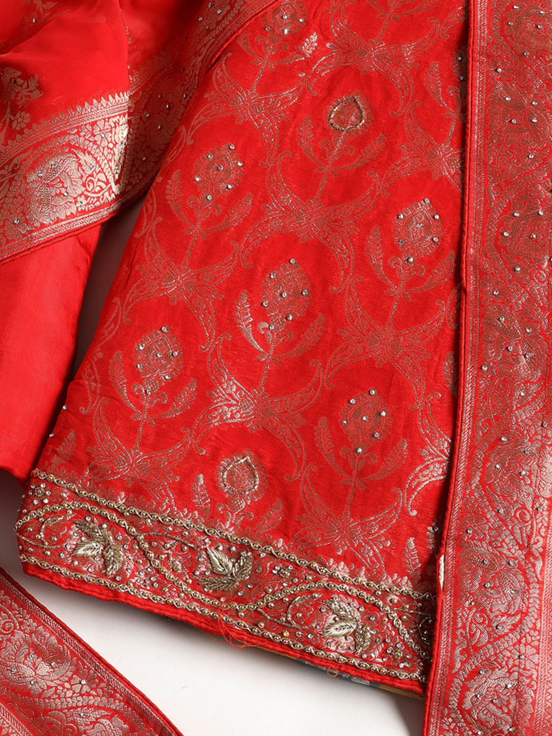 Neck Embroidered Georgette Unstitched Suit With Dupatta