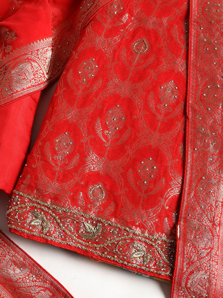 Neck Embroidered Georgette Unstitched Suit With Dupatta