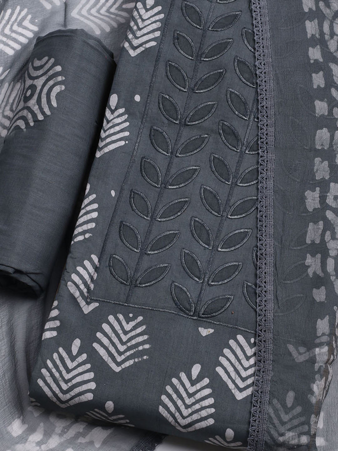 Printed Cotton Blend Unstitched Kurta With Pant &amp; Dupatta