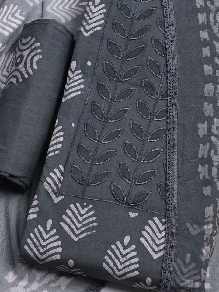 Printed Cotton Blend Unstitched Kurta With Pant &amp; Dupatta