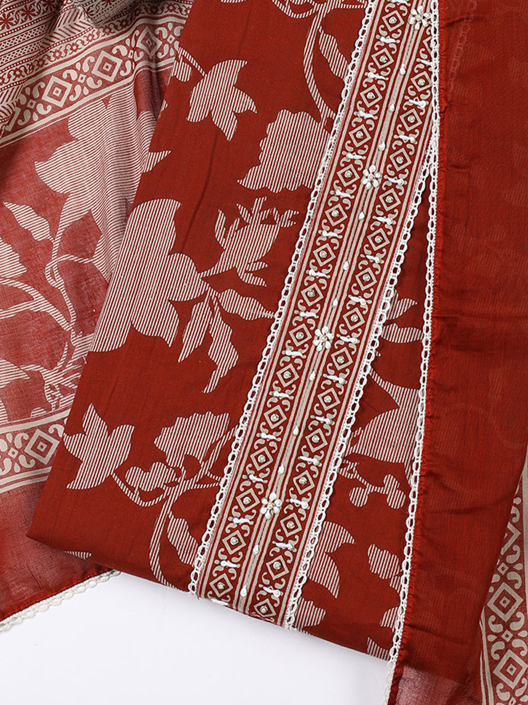 Printed Cotton Blend Unstitched Suit With Dupatta