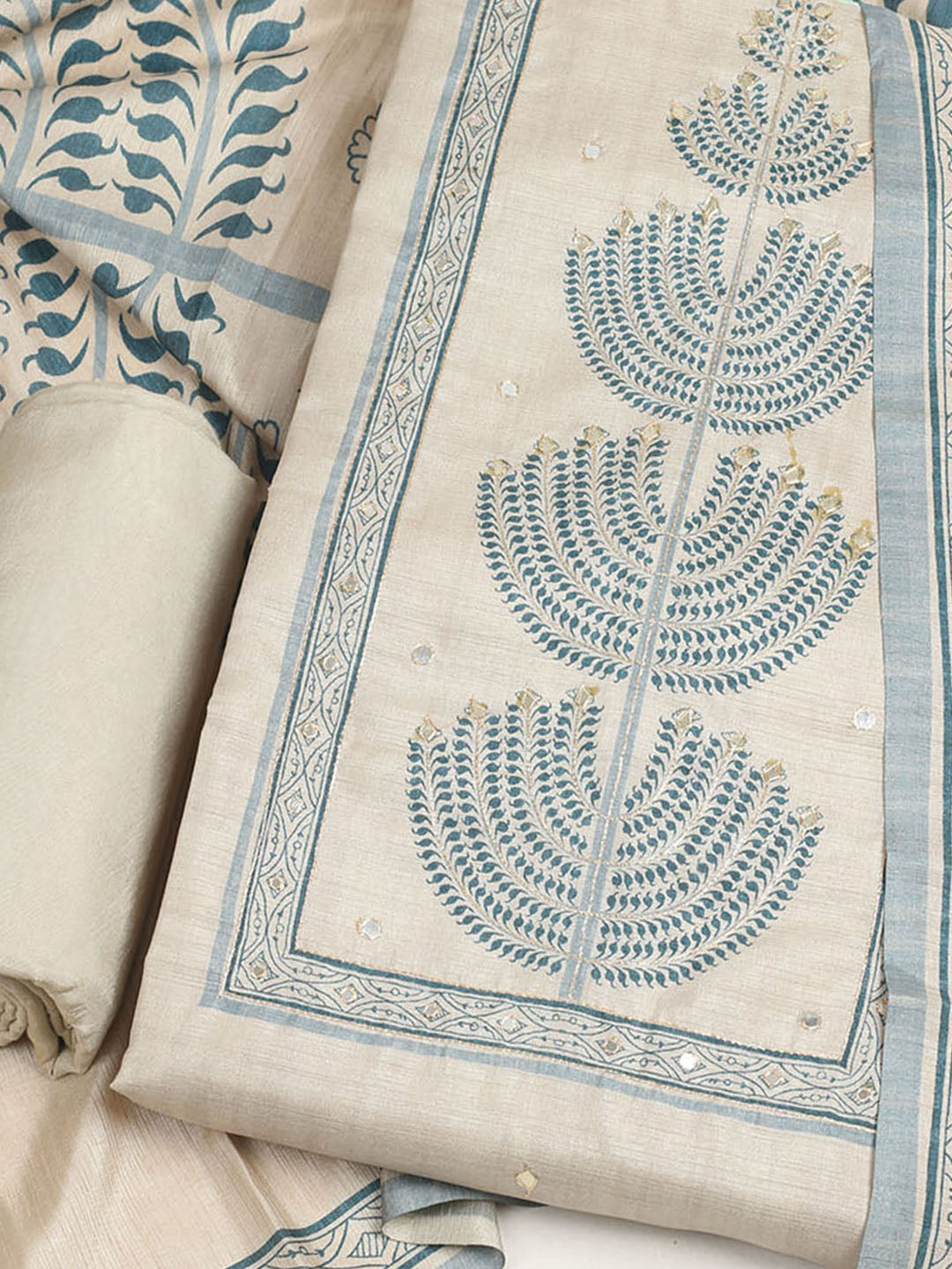 Embroidered Tussar Unstitched Suit With Dupatta