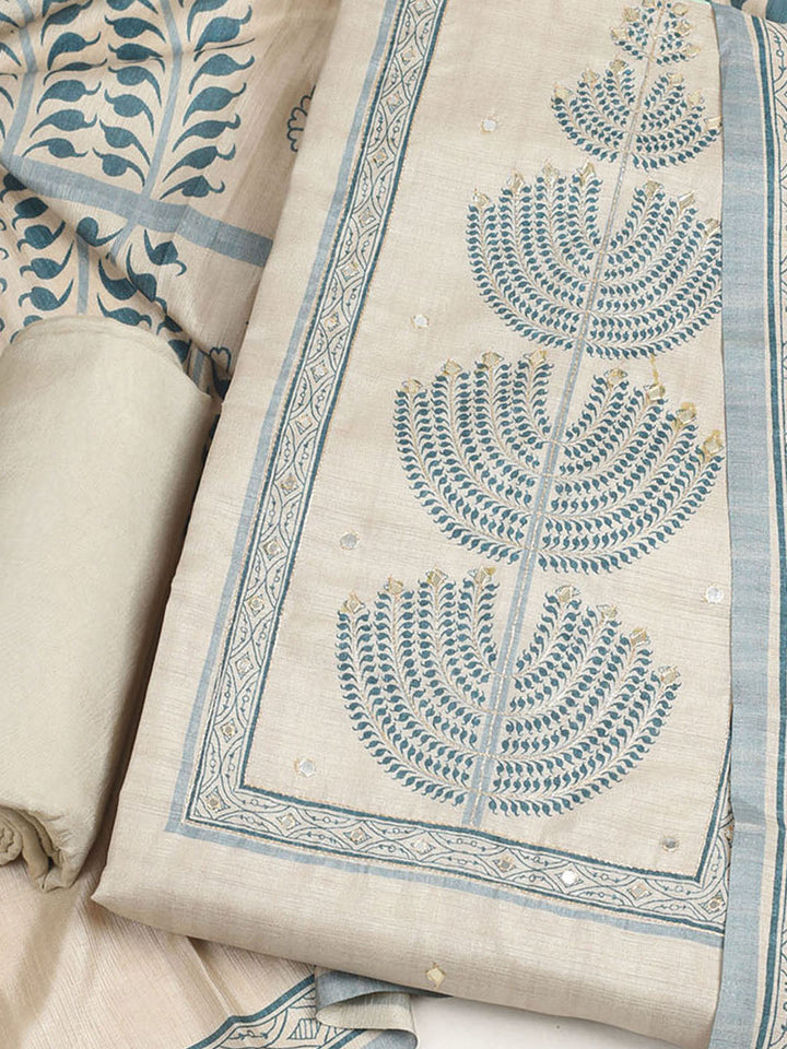 Embroidered Tussar Unstitched Suit With Dupatta