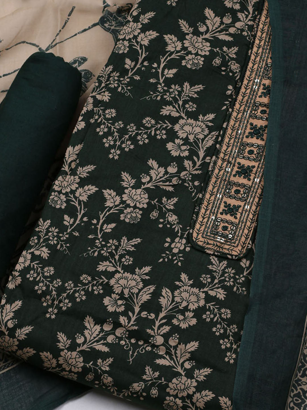 Printed Cotton Blend Unstitched Suit With Dupatta
