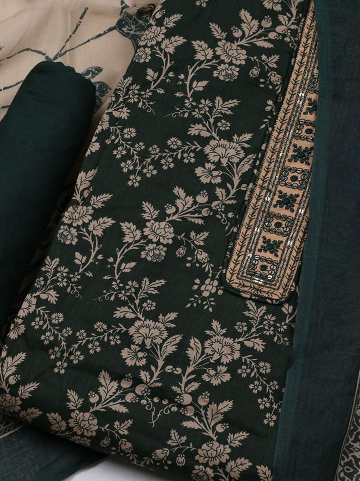 Printed Cotton Blend Unstitched Suit With Dupatta