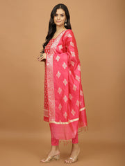 Woven Banarasi Chanderi Unstitched Suit With Dupatta