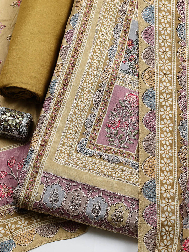 Embroidered Muslin Unstitched Suit With Pant &amp; Dupatta