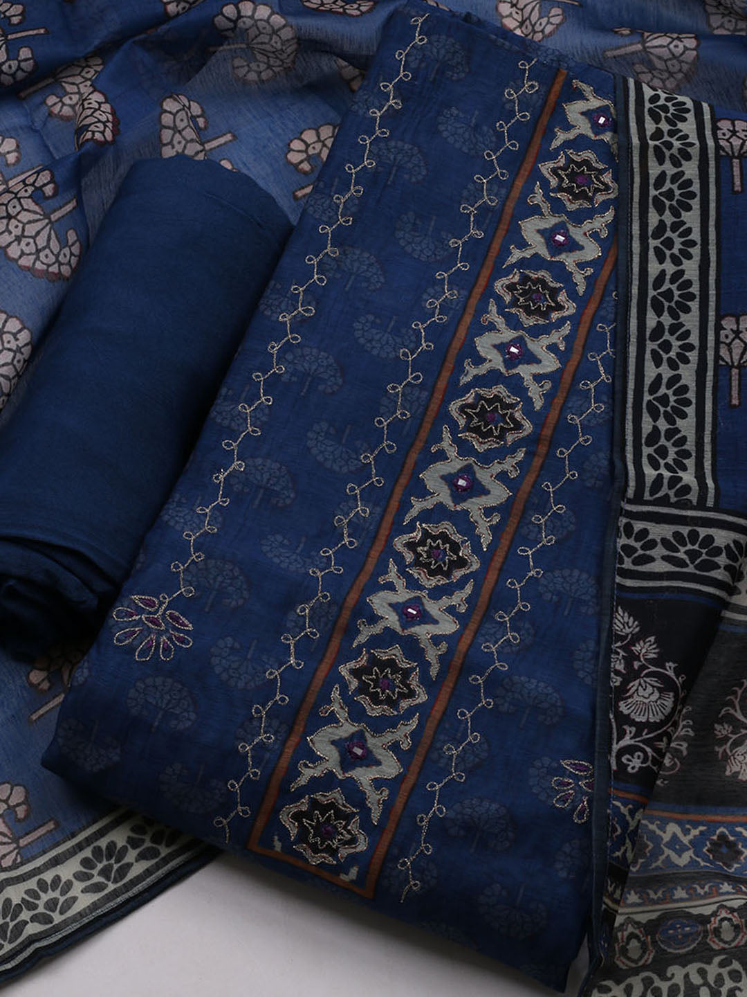 Printed Cotton Blend Unstitched Suit With Dupatta