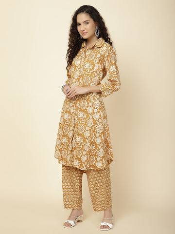 Floral Printed Cotton Kurta With Pants