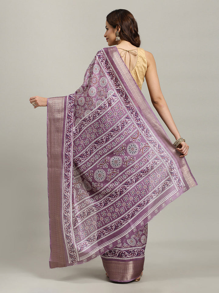 Ajrak Printed Dola Cotton Woven Saree