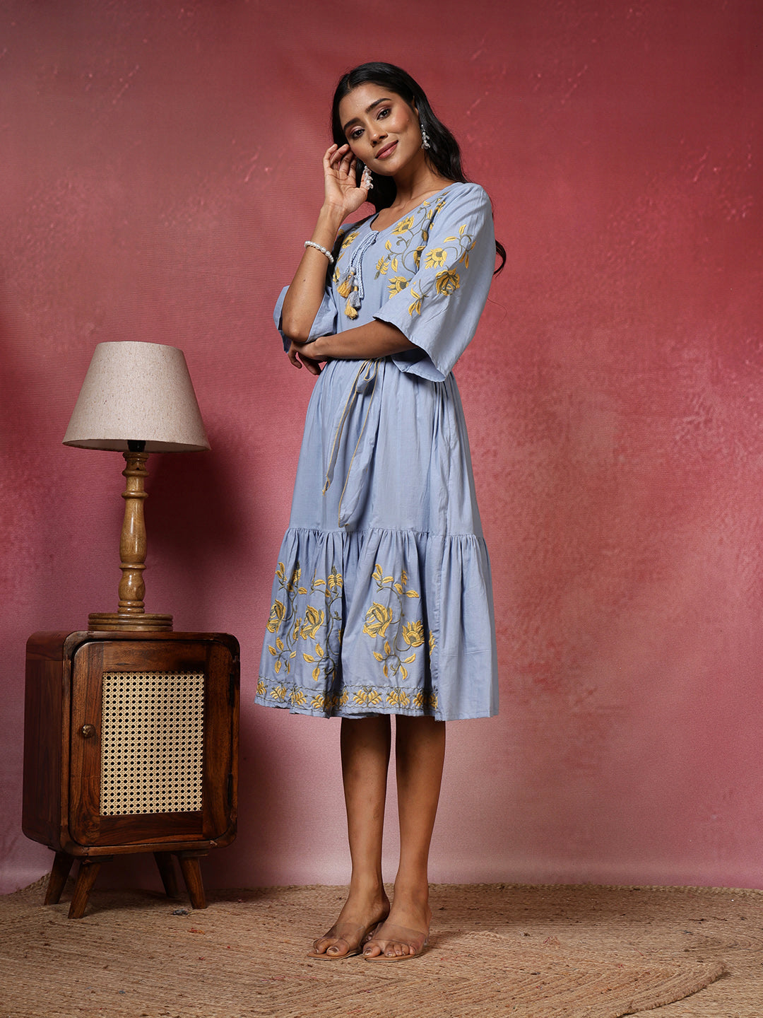 Embroidered Cotton Blend Dress