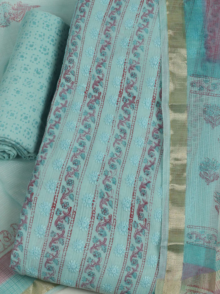 Printed Cotton Unstitched Suits Printed Suit With Pant &amp; Dupatta