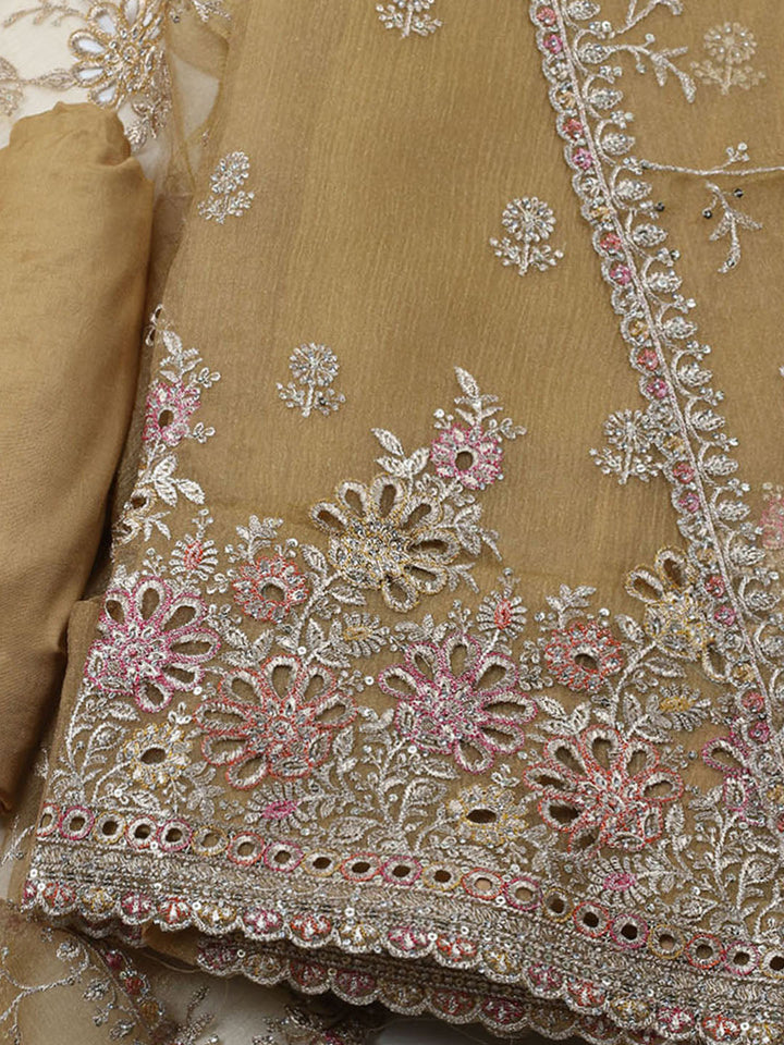 Embroidered Organza Unstitched Suit With Dupatta