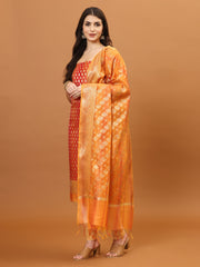 Woven Banarasi Chanderi Unstitched Suit With Dupatta