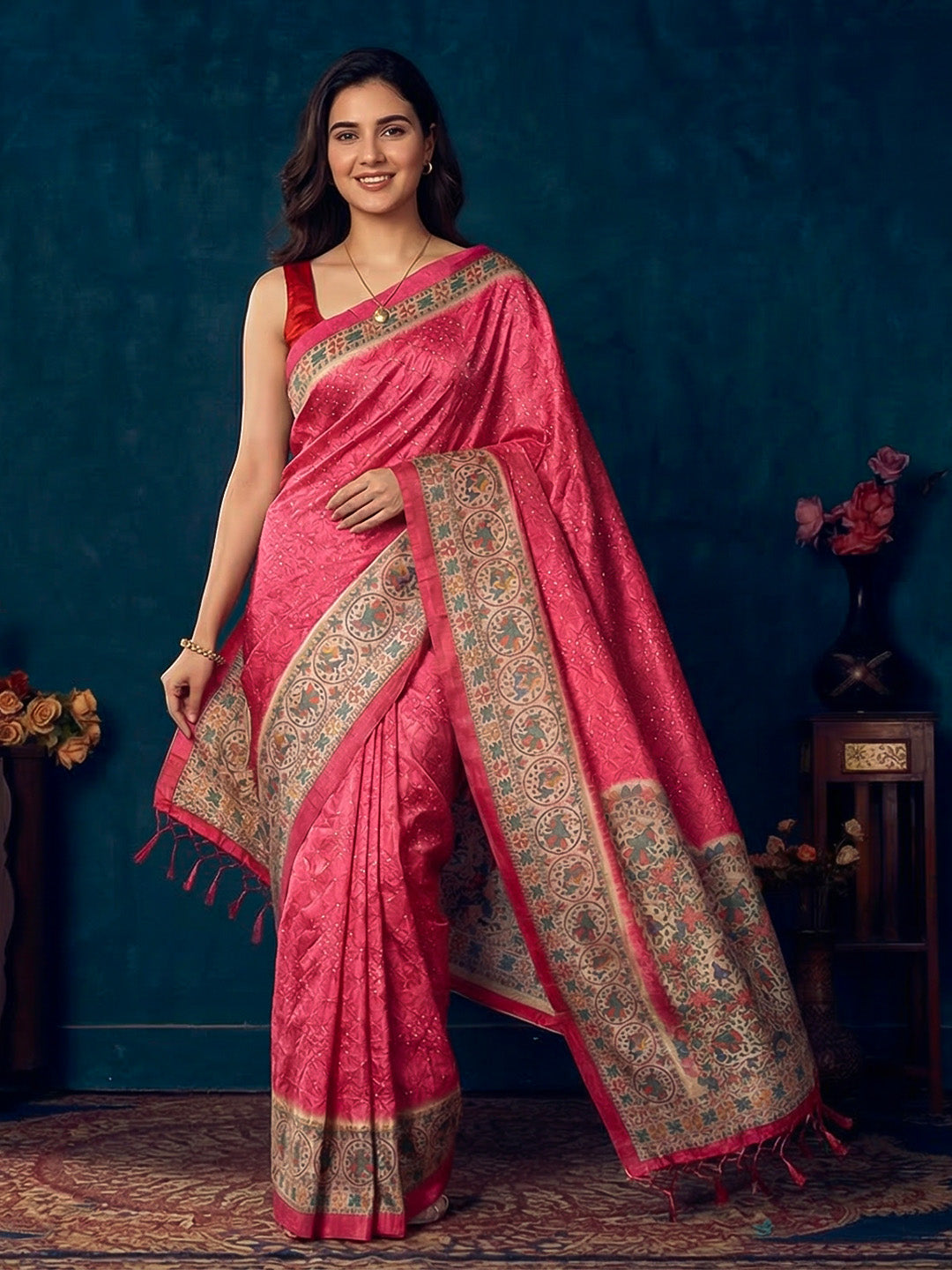 Printed Tussar Silk Saree